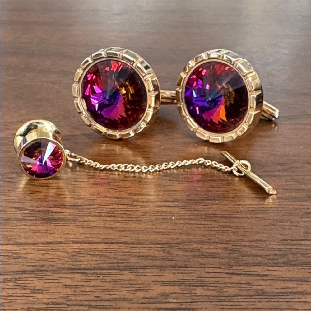 Vintage West German Rhinestone Cufflink & Tie Pin Set